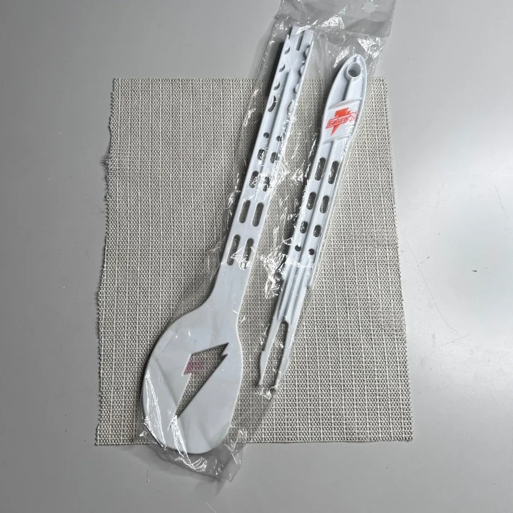 Vintage‎ Gatorade Plastic Salad Server Set White Lightning Bolt Spoon and Fork